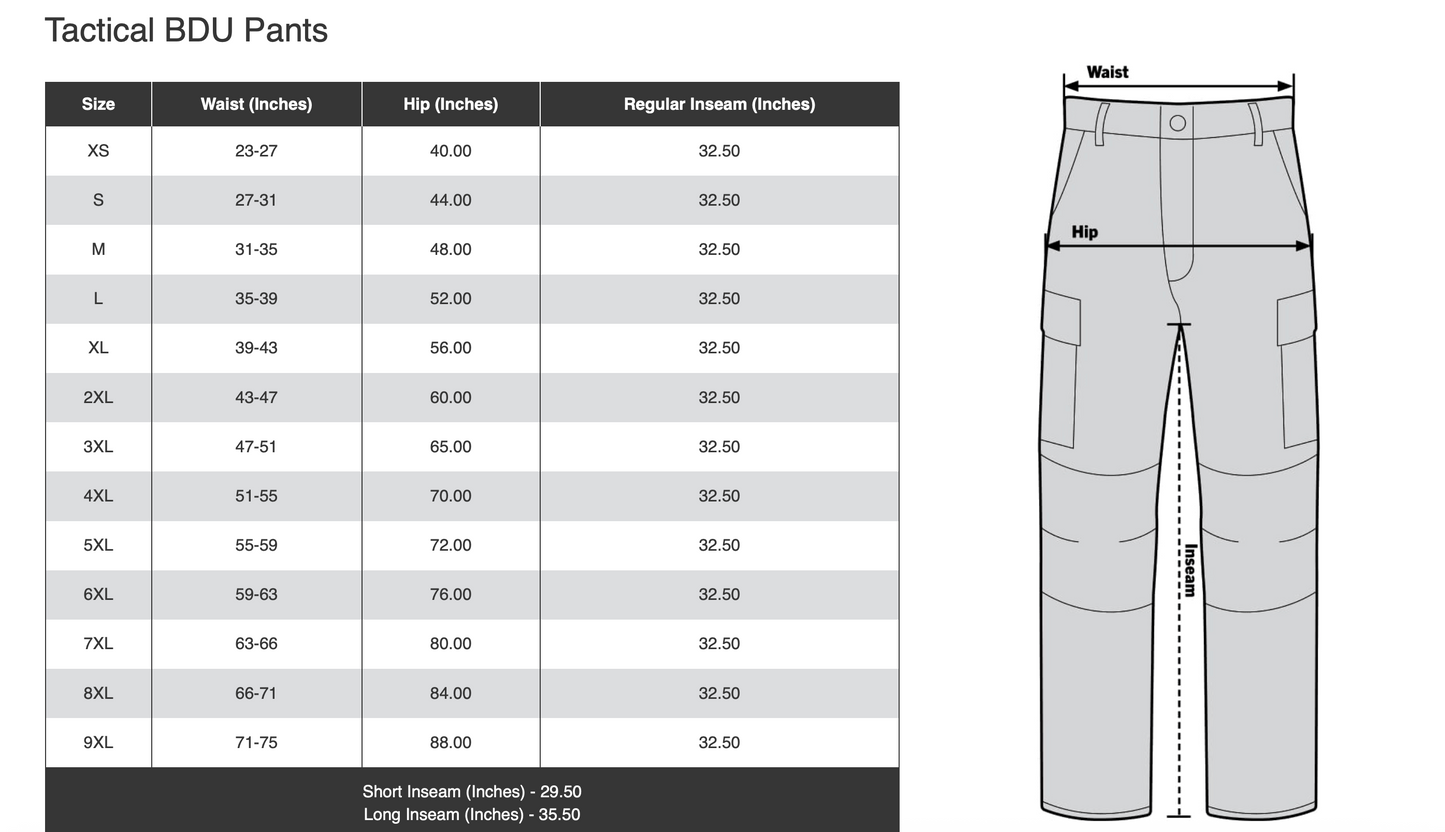 Rothco Tactical BDU Pant, Black