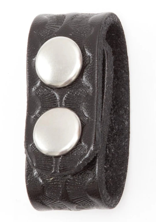 G&G #B76 - Leather Belt Keeper, Double Snap, Black Weave Leather, Nickel (Guilford PD)