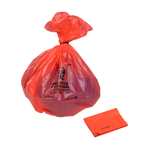 Biohazard Bags with Ties, 24" x 25.6", 12 Gallon, 5/100/cs