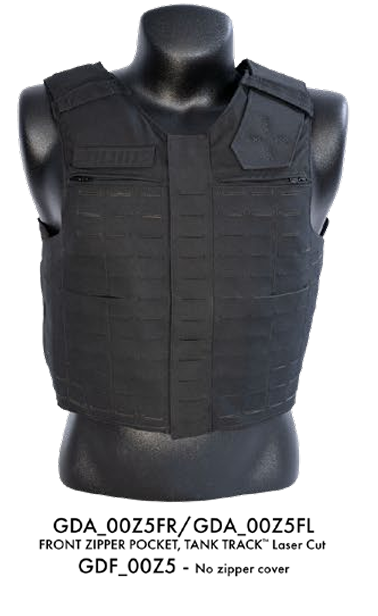 GAURDIAN (LASER) Outer Carrier ONLY: Zipper Front Pocket, TANK TRACK Laser Cut, Black (Bristol CT PD)